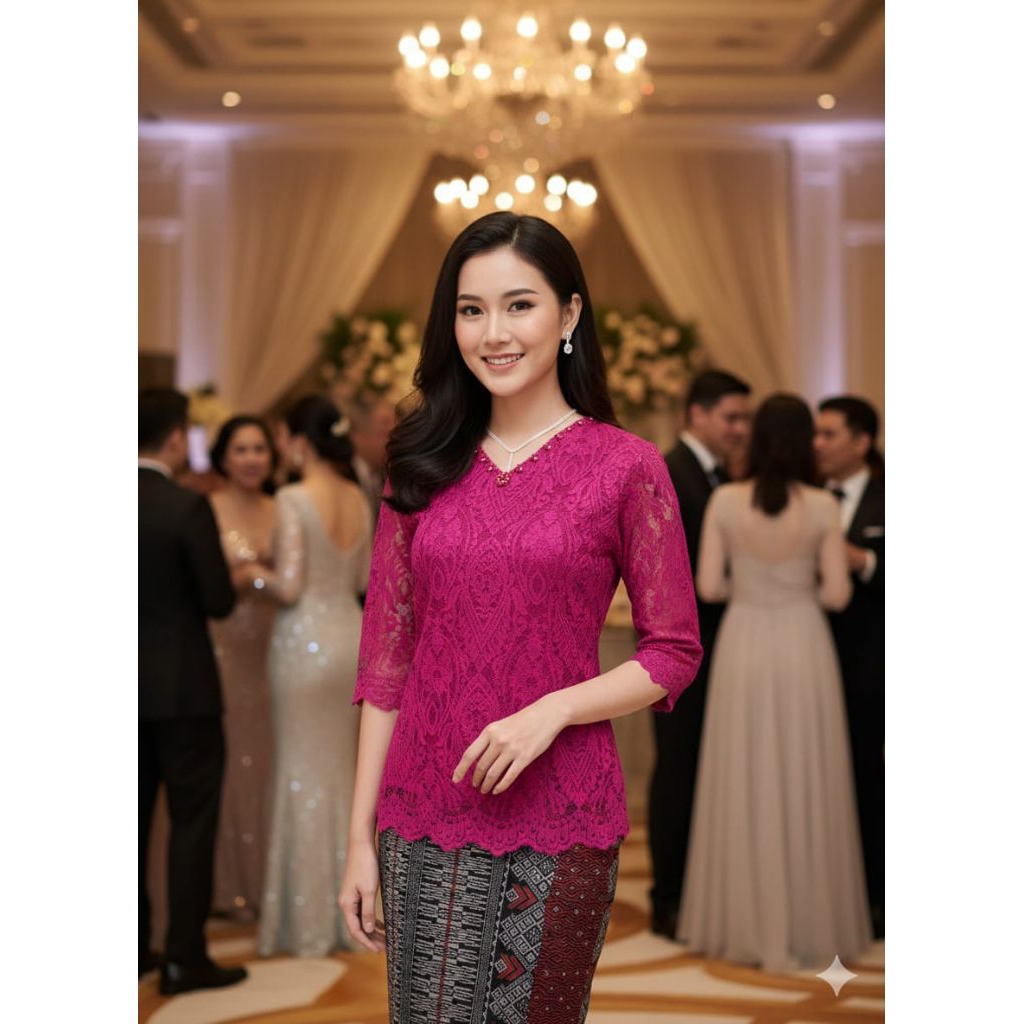 Blus kebaya brokat model leher V tangan lurus premium terbaru,atasan wanita kebaya brokat model keki