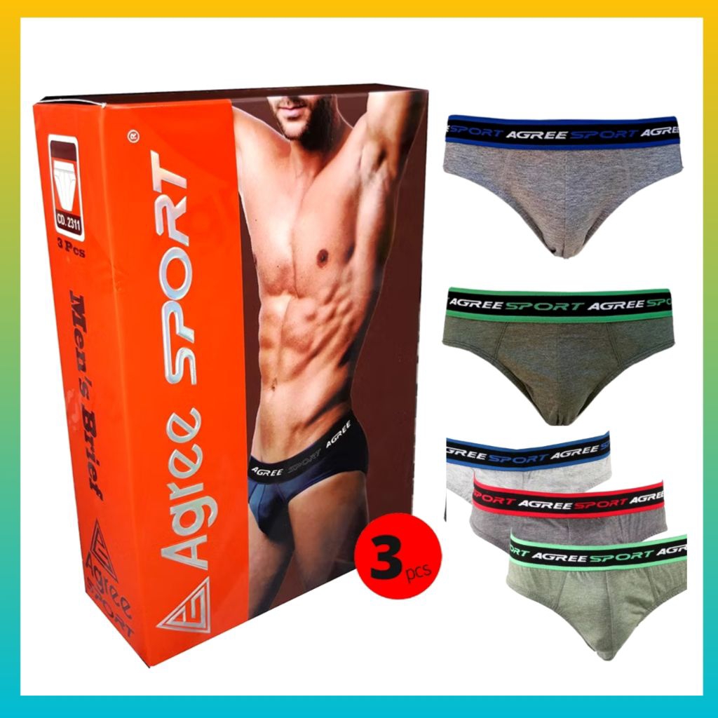 (3 Pc) Celana Dalam Pria Agree Sport Boxer Brief Katun Stretch Adem Tidak Gerah Nyaman Seharian