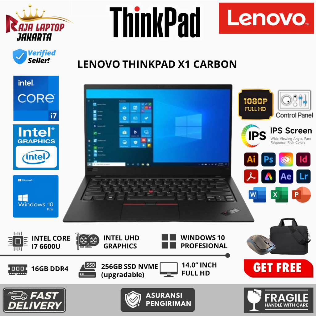 Laptop Slim Lenovo Thinkpad X1 Carbon Intel Core  i7 6600U 16GB 512GB SSD 14.0 Full HD Win11 Pro