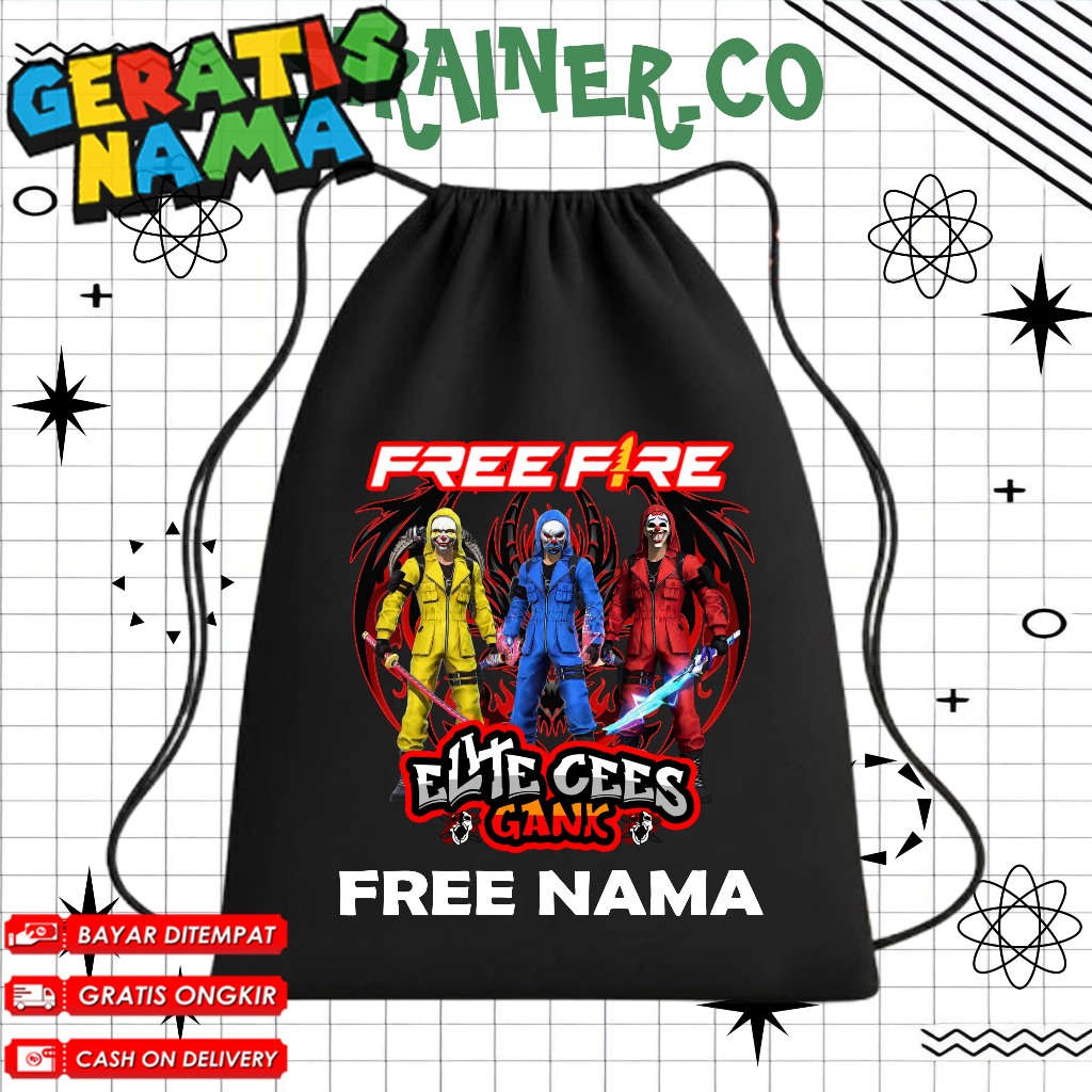 (FREE NAMA) TAS SEKOLAH ANAK TAS SERUT ANAK STRINGBAG TAS ANAK PAUD SD TK FF Free Fire Event Bundle 