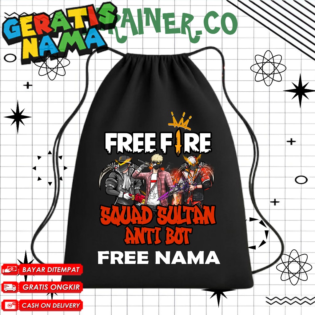 (FREE NAMA) TAS SEKOLAH ANAK TAS SERUT ANAK STRINGBAG TAS ANAK PAUD SD TK FF Free Fire Event Sg 2jt 