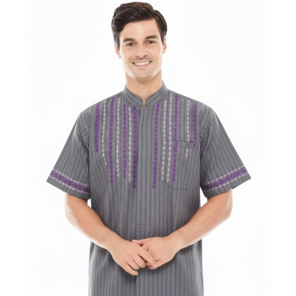 Koko India Baju Koko Pria Dewasa Katun Bordir Pakaian Atasan Muslim Lengan Tangan Pendek Kemko Kemej