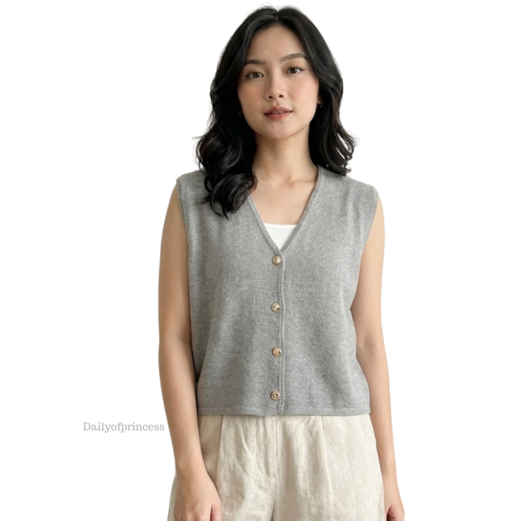 Dailyofprincess Avery Vest Rajut Wanita vest Kancing Aktif