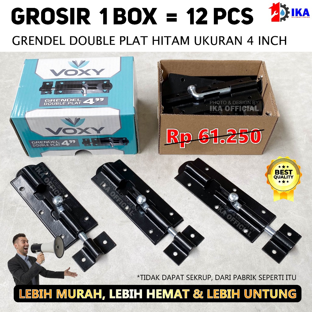 (COD) 12 PCS VOXY Grendel Pintu 4 Inch Tebal Hitam Tahan Lama Untuk Slot Pintu / 1BOX = 12 pcs Grend