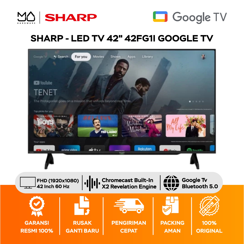SHARP LED TV 43 INCH ANDROID SMART DIGITAL SHARP 2K GOOGLE TV 2T-C43GH3000I