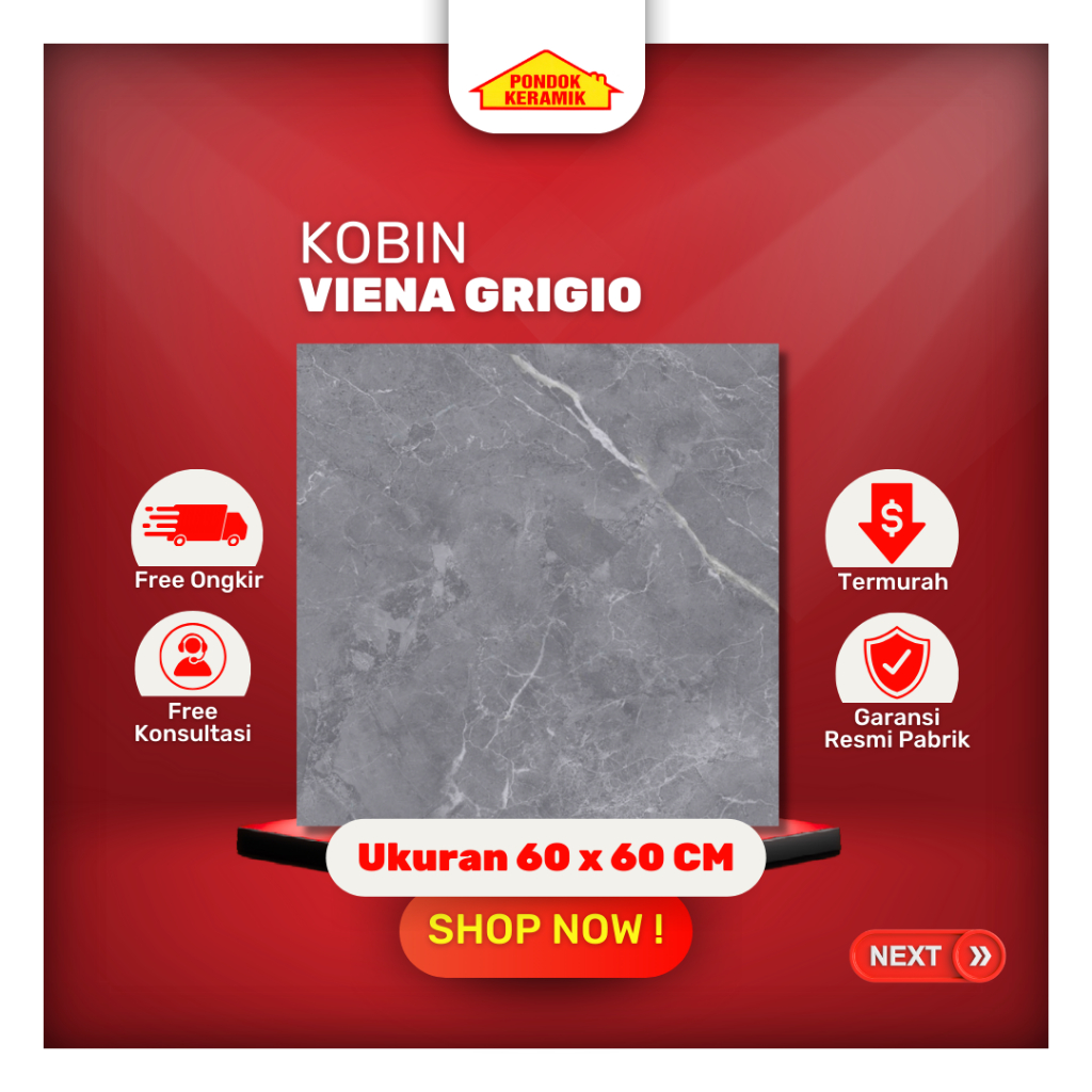 Granit Lantai Ukuran 60x60 Kobin Viena Grigio Tile Granit Motif Marble Glossy
