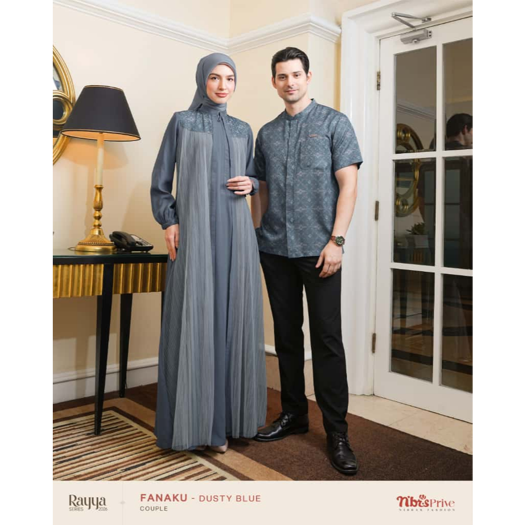 BEST SELLER  SARIMBIT NIBRAS FANAKU DUSTY BLUE BY NBRS FASHION DRESS BAJU BUSANA MUSLIM WANITA KOKO 