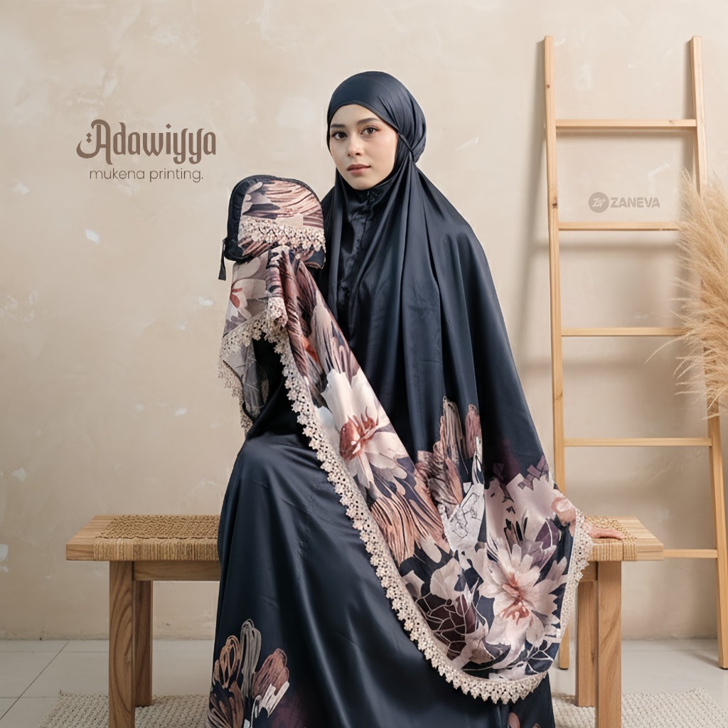 ZANEVA Mukena Printing Adawiyya Exclusive – Mukena Premium Armani Silk Flowly Adem + Renda Mewah + P