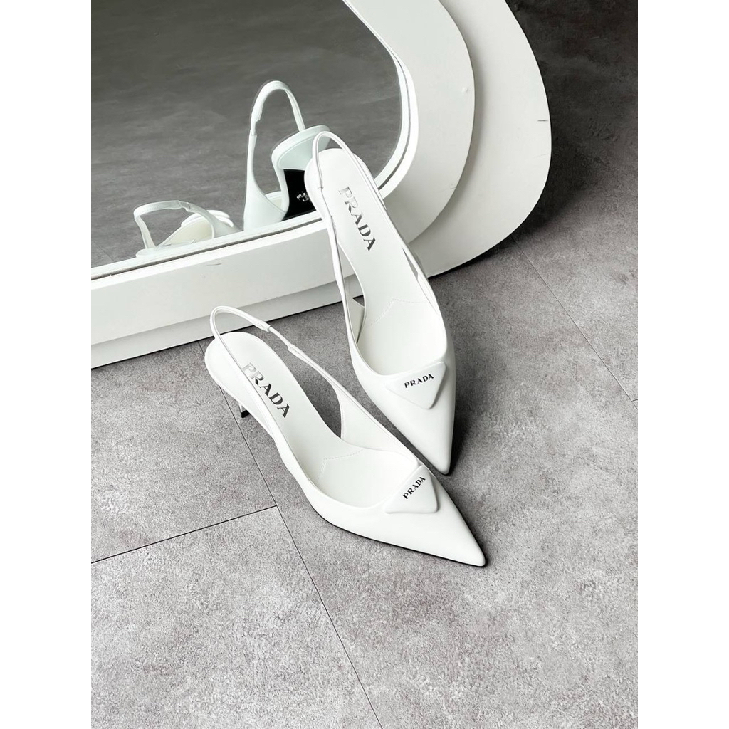 PRD Brushed Leather Slingback Pumps White
