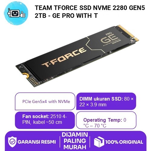 Team Tforce Ssd Nvme 2280 Gen5 2Tb - Ge Pro With T-Force Dark Airflow I Ssd Cooler