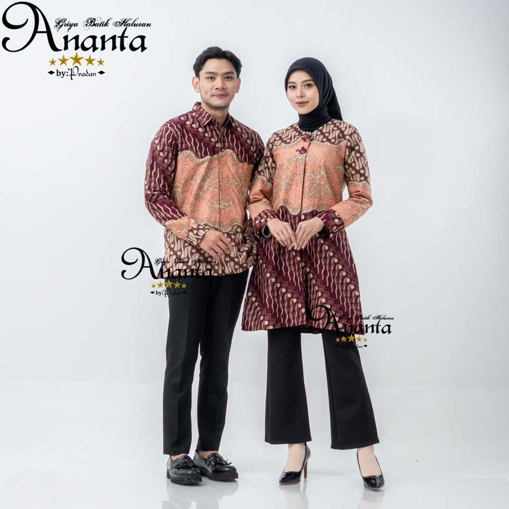 Batik Ananta Batik Couple Pasangan Sarimbitan Atasan Batik Lapis Premium Furing Dan Tricot, Kemeja P