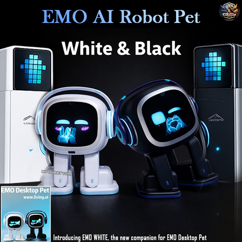 100% Original Living AI Robot Emo White AI Smart Gadget Robot Pet Putih Hitam