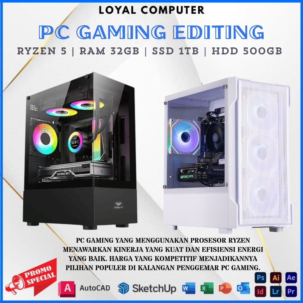 PC Gaming Ryzen 5 5600GT RAM 32GB SSD 1 TERA HDD 500GB