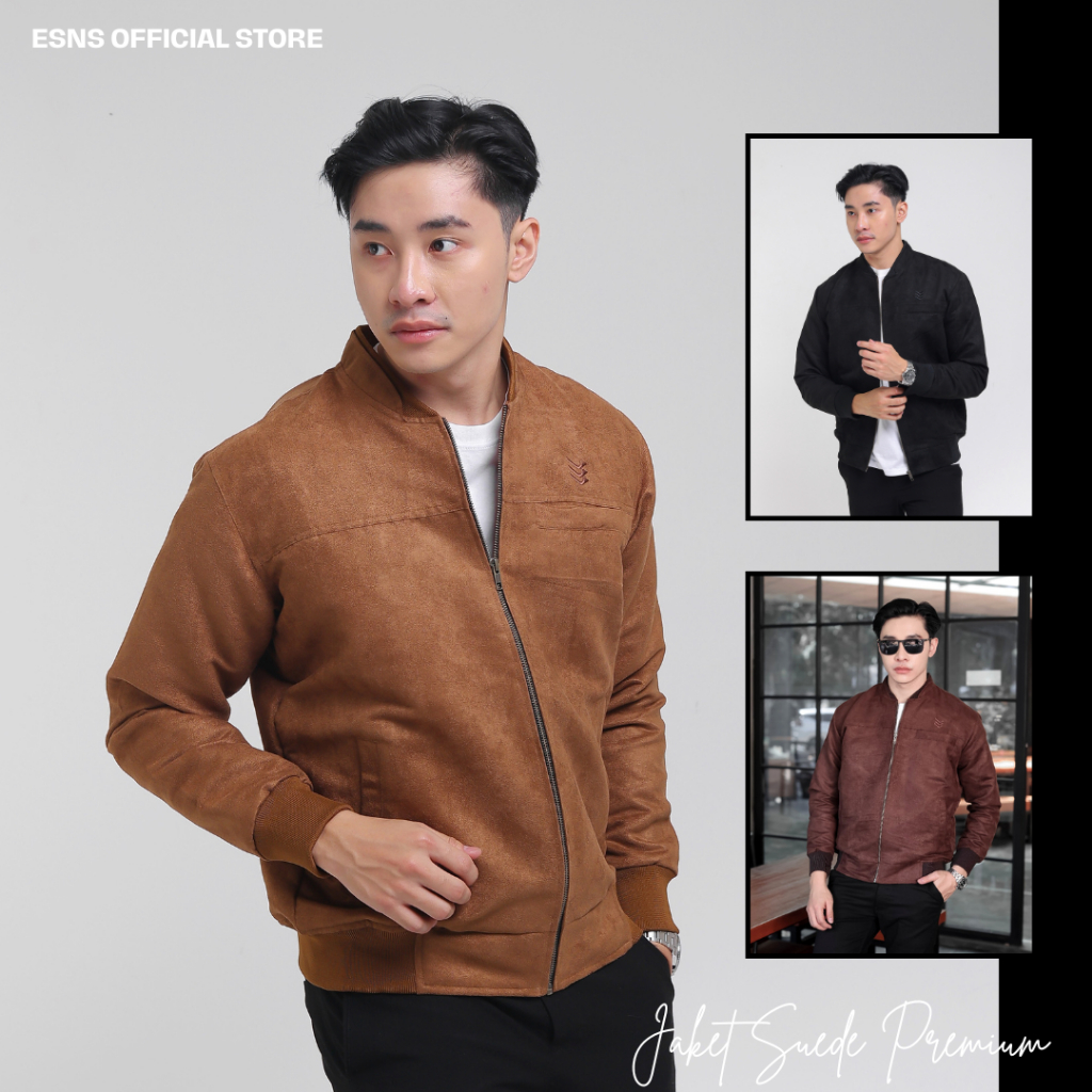 ESNS Bomber Jaket Suede Premium Original Pria Nyaman Hangat Anti Angin Slimfit Original