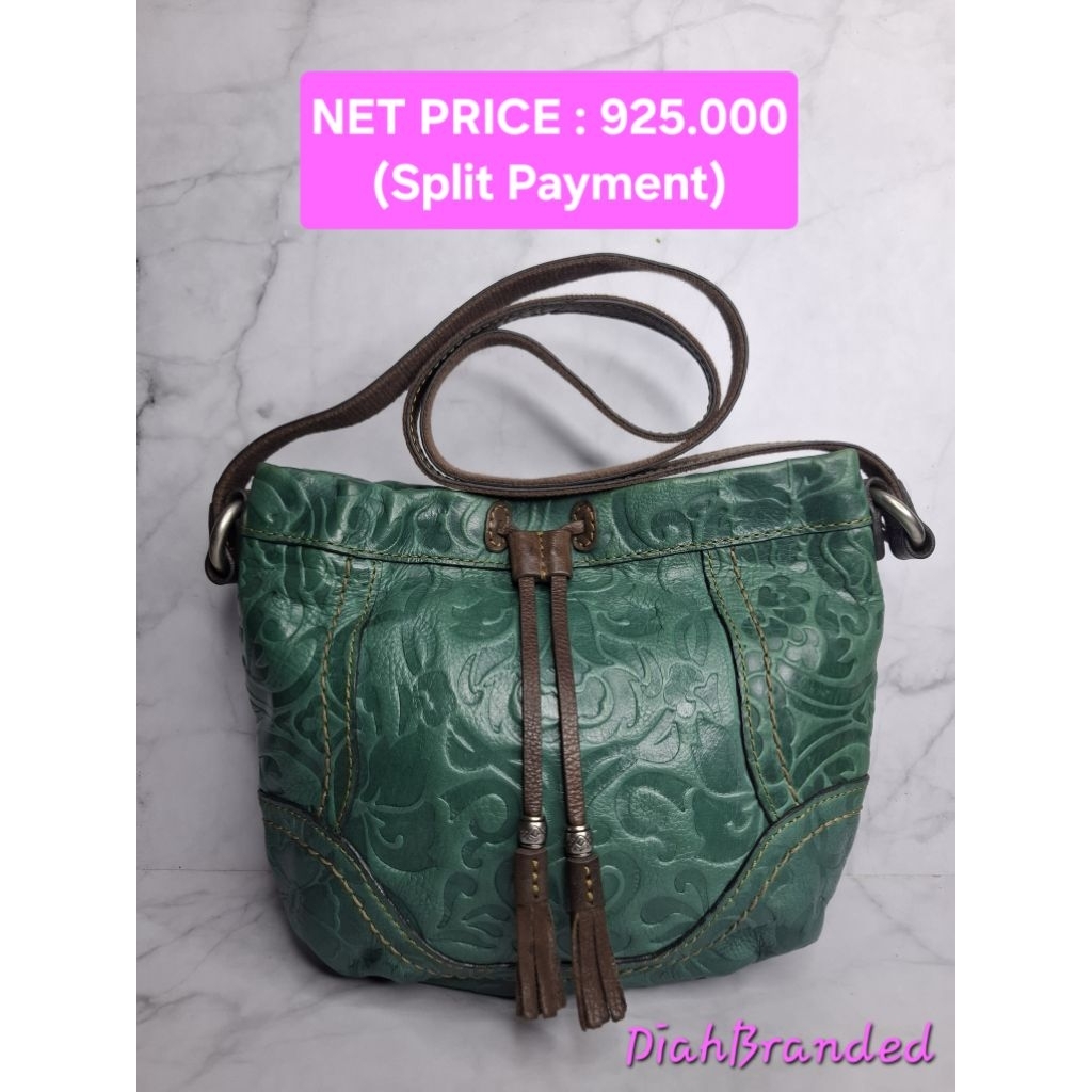 F094 - PRELOVED TAS FOSSIL COLBY EMBOSSED GREEN  (NO KEY)