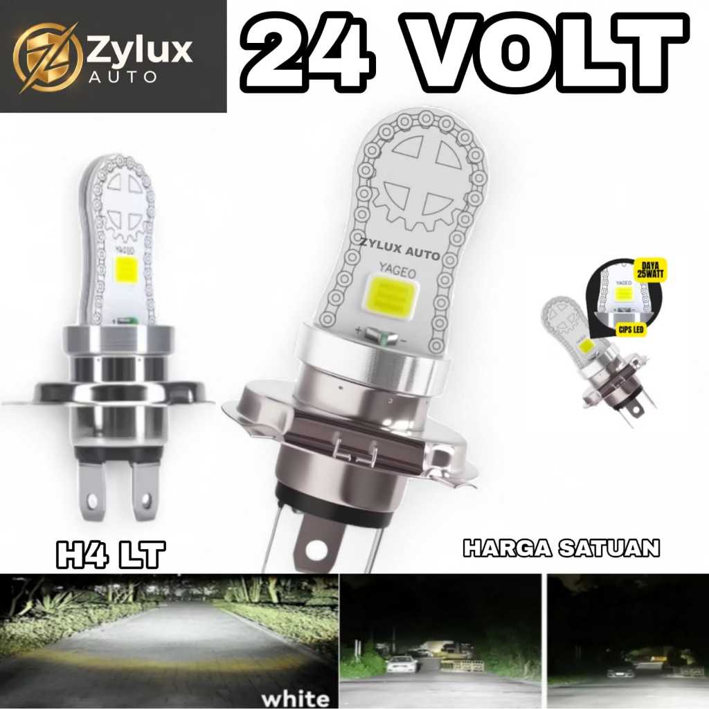 Lampu LED Utama Depan 24 Volt H4 LT Laser Gun Biled High Low Putih D3 COB Truk Bus Fuso Canter Tront