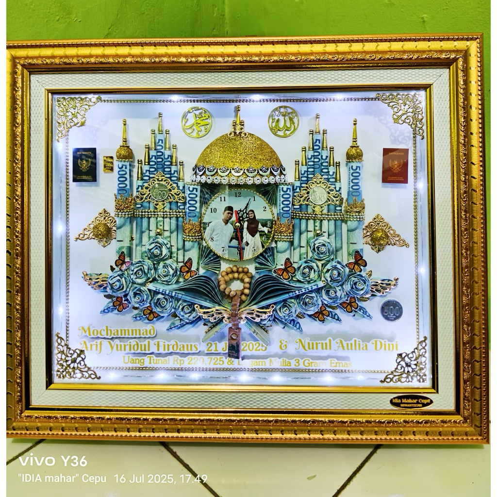 mahar uang masjid jam dinding+lampu