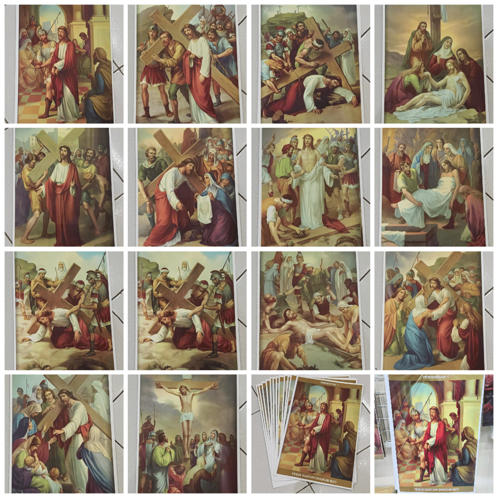 Yeraya Poster 14 Pemberhentian Jalan Salib 14 Lembar set dekorasi jalan salib dekorasi rumah rohani 