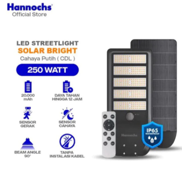 Hannochs Lampu Jalan Solar 250W PJU Sensor Gerak LED Hannochs Streethlight Solar Bright Body Besar 2