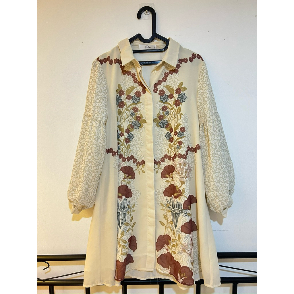Geulis Original Tunik Wanita Motif Bunga / Atasan Kemeja Floral Geulis Size XL