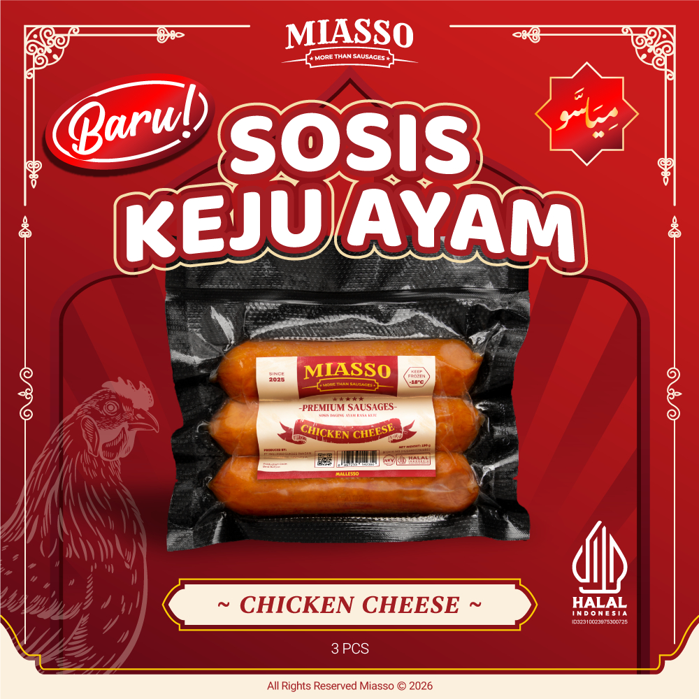 MIASSO Chicken Cheese Sausage Premium – Sosis Daging Ayam Keju Lumer & Juicy | Camilan Kekinian