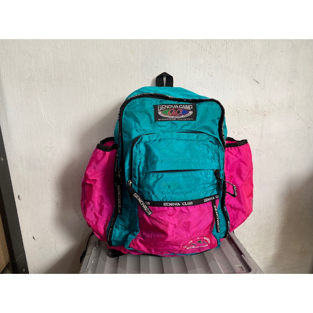 tas ransel backpack pria wanita brand Genova canvas nylon blue pink preloved