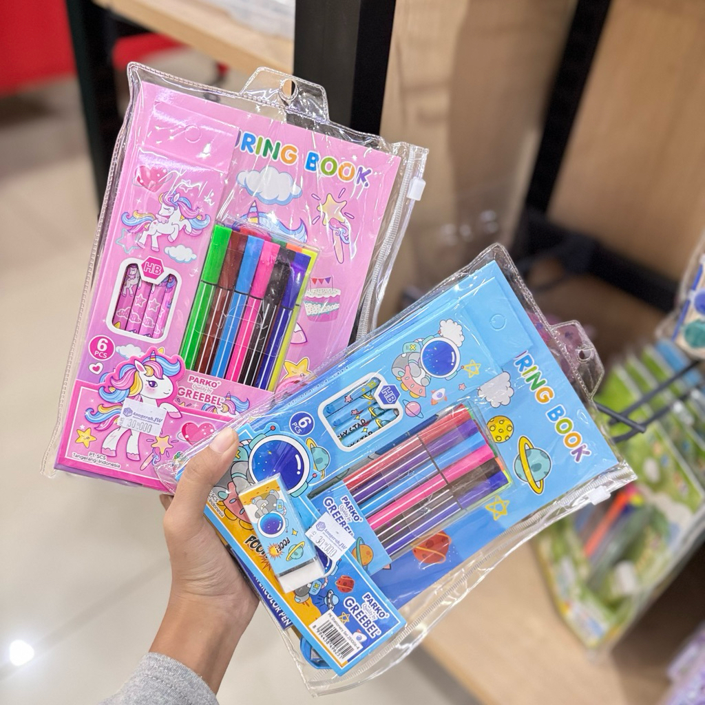 Ring Book Set Anak + Spidol Warna & Pensil | Alat Tulis Lengkap Motif Unicorn & Astronaut