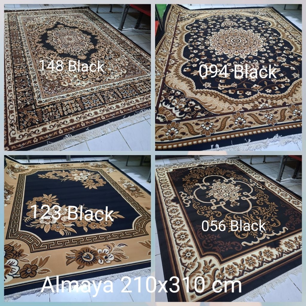 Karpet Permadani Besar Jumbo Klasik  Shafira Almaya Hitam Black Abu-abu Coklat Brown