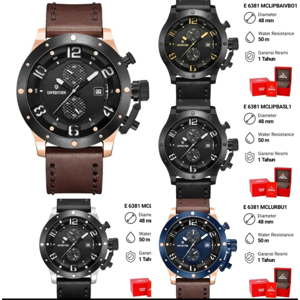 JAM TANGAN PRIA EXPEDITION E 6381 E6381 LEATHER ORIGINAL