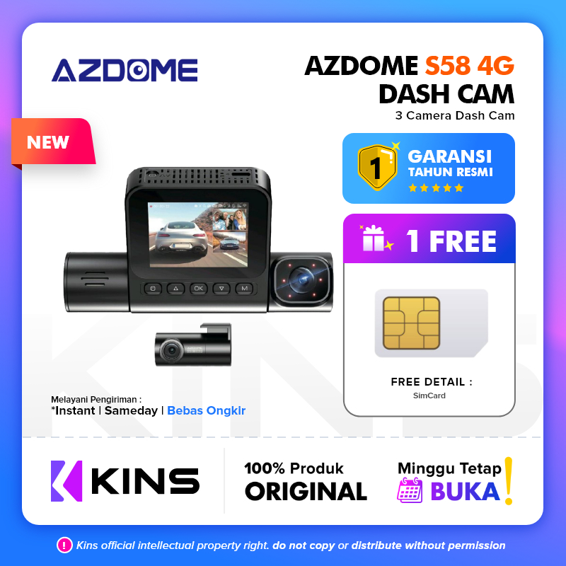 Azdome S58 3 Camera 4G Dashcam 3 Kamera Dash Cam GPS Tracker