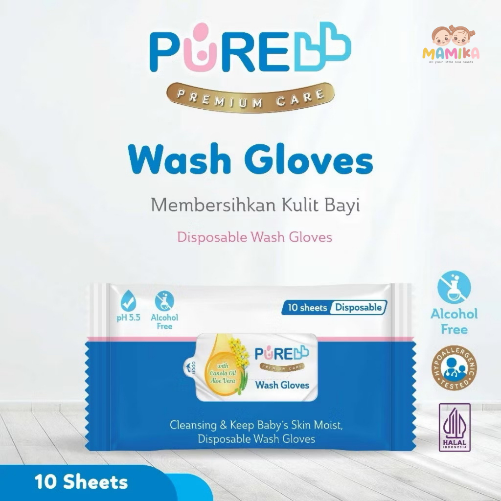 PureBB Wash Gloves 5 sheets 10 sheets / washlap tisu mandi bayi / washlap travel disposable