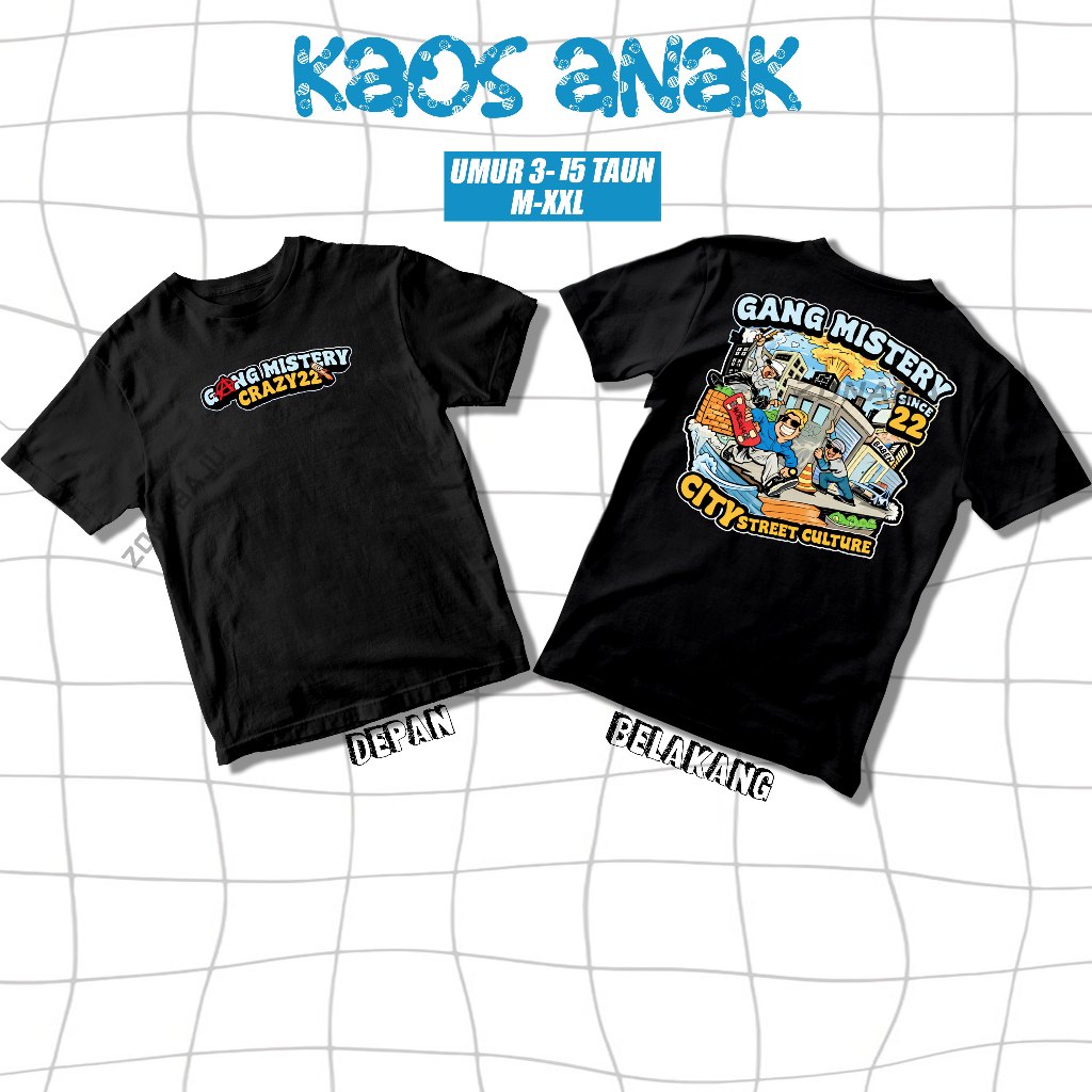 Kaos ANAK Distro Gang Mistery Cowok Cewek Baju Kaos Pria Biru Benhur Viral Kaos Baju Distro Pria Ter
