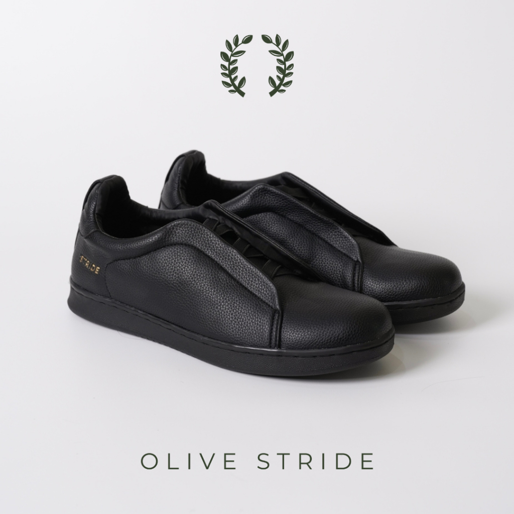 Olive Stride - Zack Sneakers in ALL Black Sepatu Casual Pria Tanpa Tali