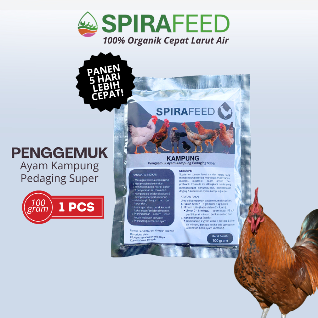 SPIRAFEED Ayam Kampung | Suplemen Penggemuk Ayam Kampung Pedaging | Suplemen Pakan Ayam Kampung