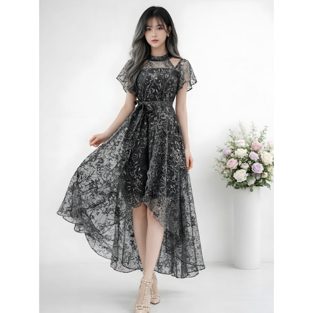 Charity Dress Tile Bordir Mewah Dress Pesta Brokat 3d Mutiara Jc