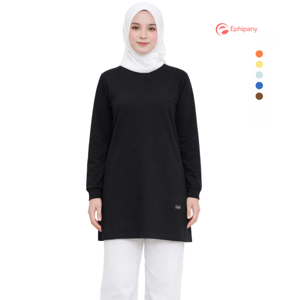 Ephipany Atasan Wanita Kaos Tunik Polos Hitam