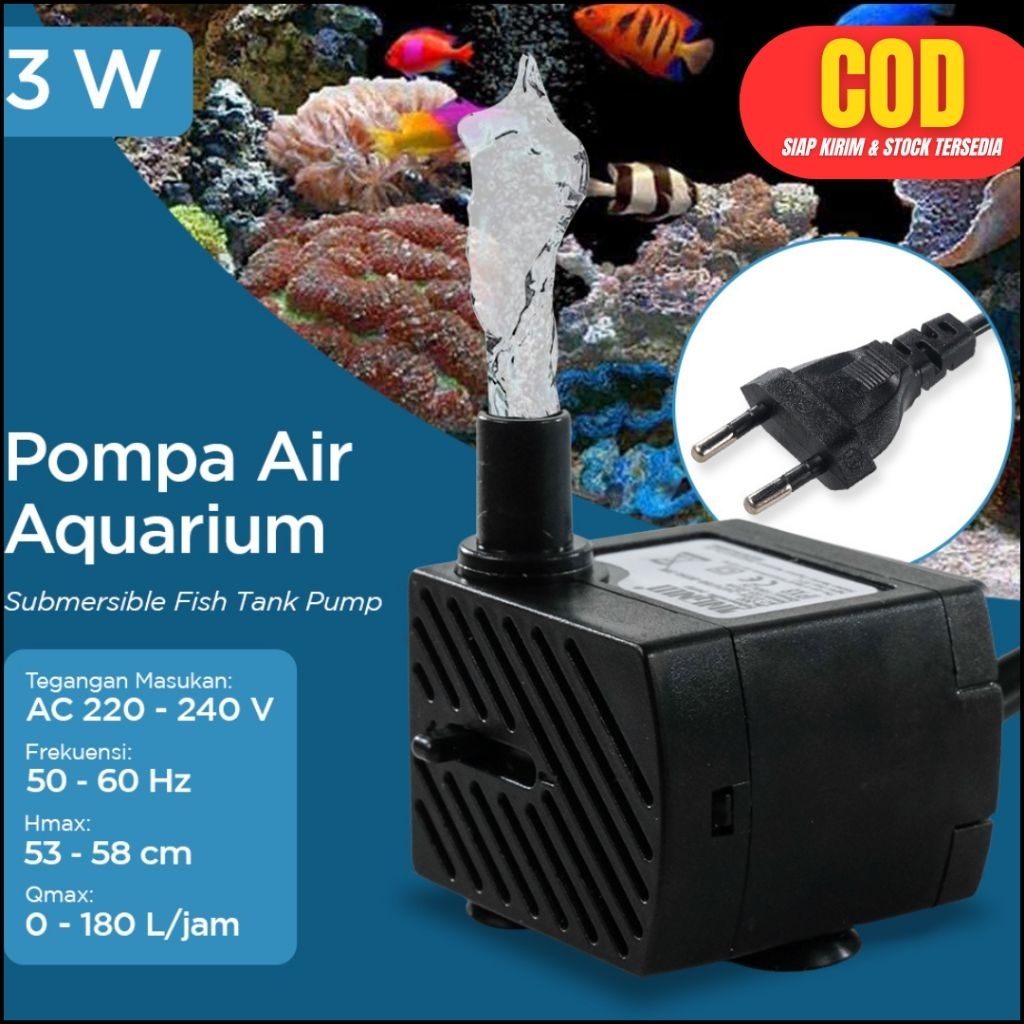 Pompa Air Celup Aquarium Submersible Pump Kolam Ikan Low Watt