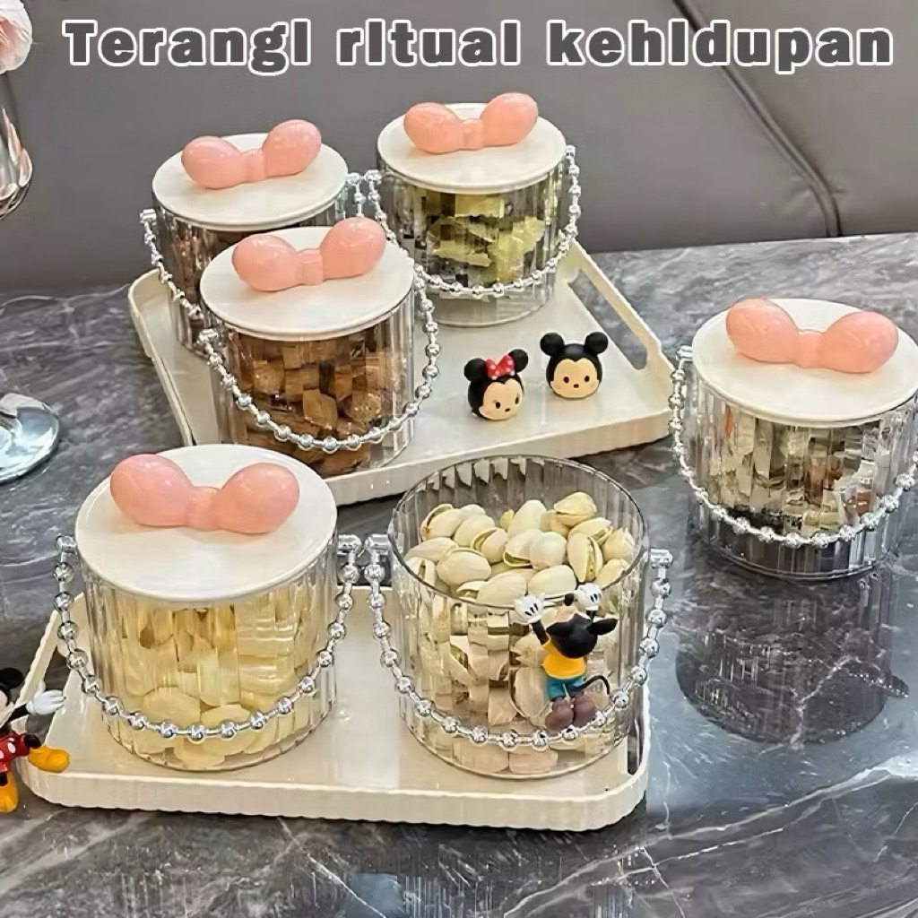 Toples Permen Mewah Toples Aesthetic Putih +Tray Set Kacang Permen Toples Set Snack Candy Box