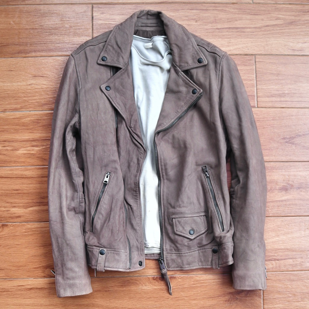 ALLSAINTS ukuran M kulit domba Jaket kulit asli coklat vintage ramones biker rider rocker jaket moto