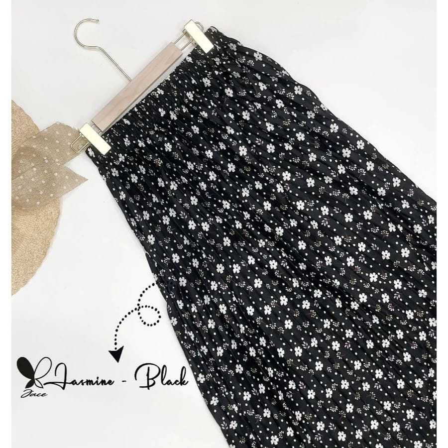 Rok Plisket Wanita Korea Terbaru | Skirt Motif Bunga Cewek Panjang