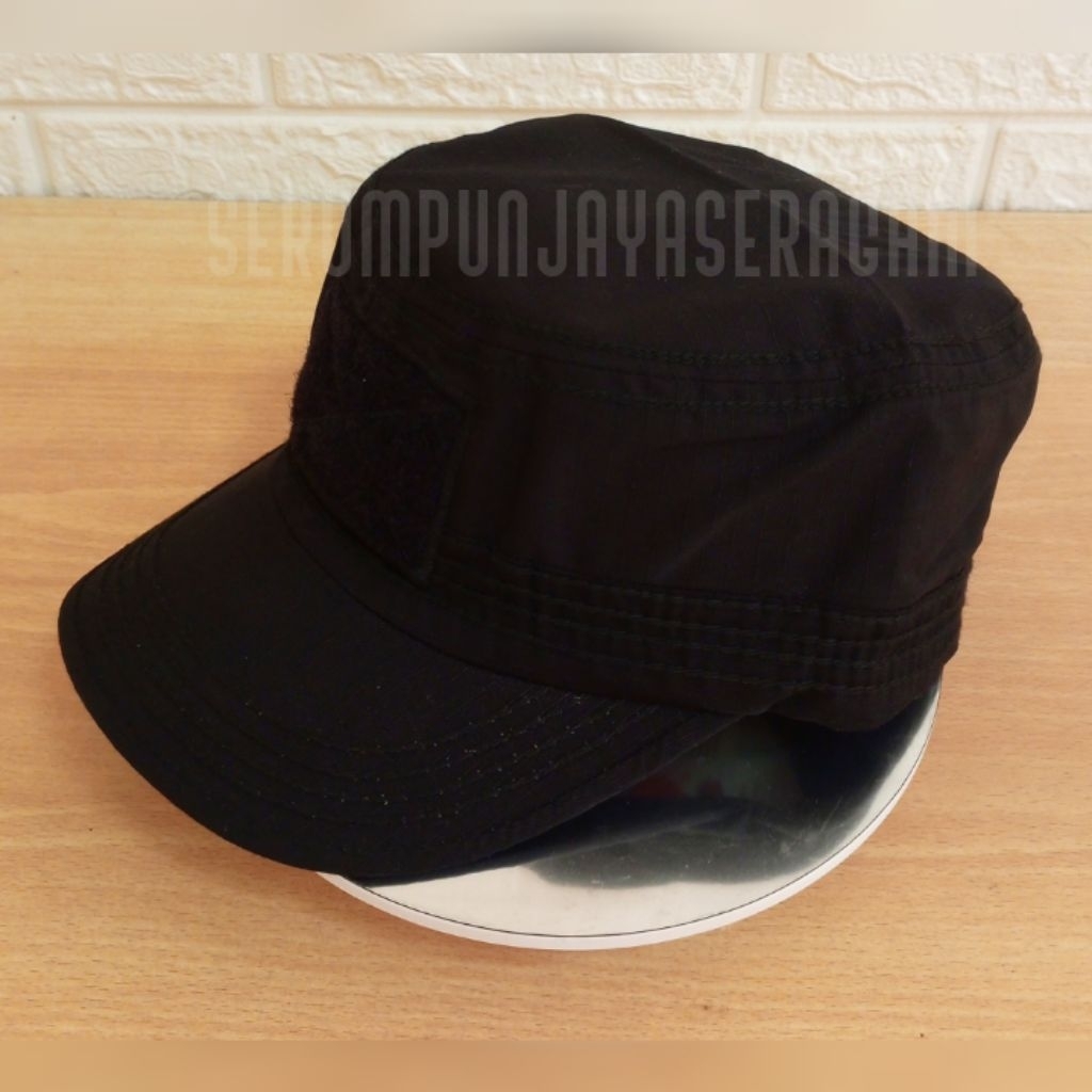 TOPI KOMANDO HITAM TEMPELAN PEREKAT POLOS - TOPI KOMANDO HITAM