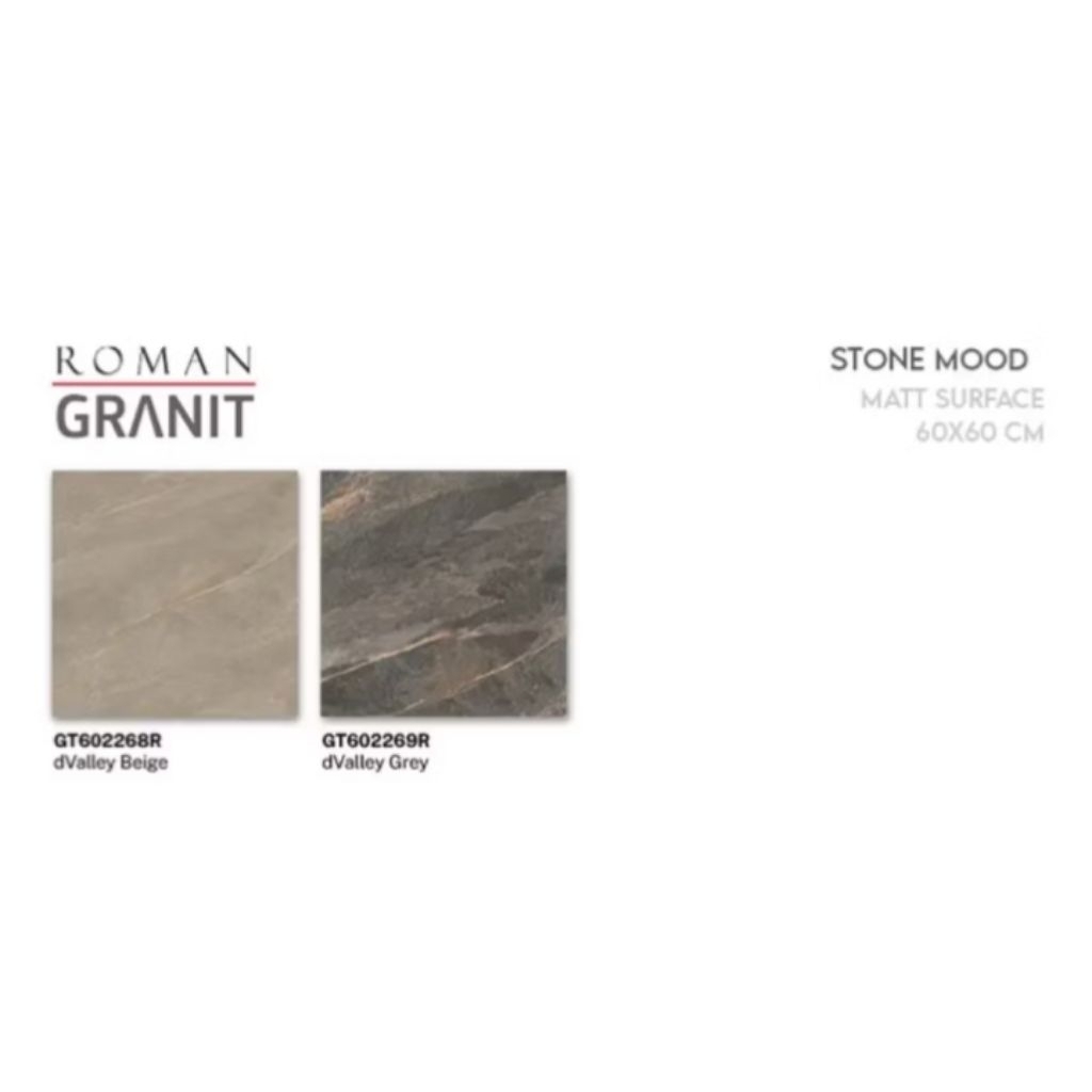 Granit Merk Roman Tipe dValley Beige dan Grey Ukuran 60x60 Permukaan Tekstur Matt Untuk Lantai atau 