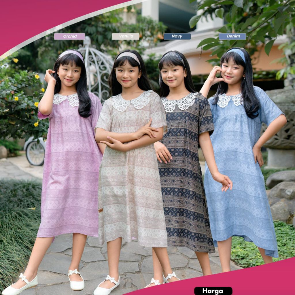 Dress Anak Perempuan Nancy Kids Big by Ghina Fashion Bahan Rayon Premium Adem Nyaman Size Besar Bisa