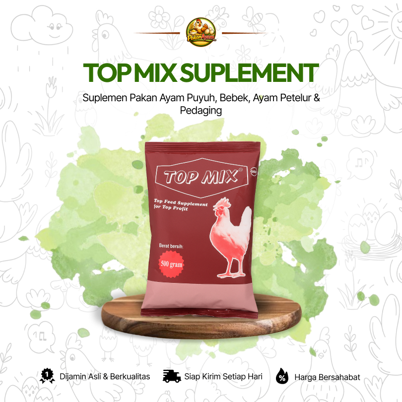 Top Mix Suplemen Pakan Ayam Puyuh, Bebek, Ayam Petelur & Pedaging – 500 gram | PakanAyamCom