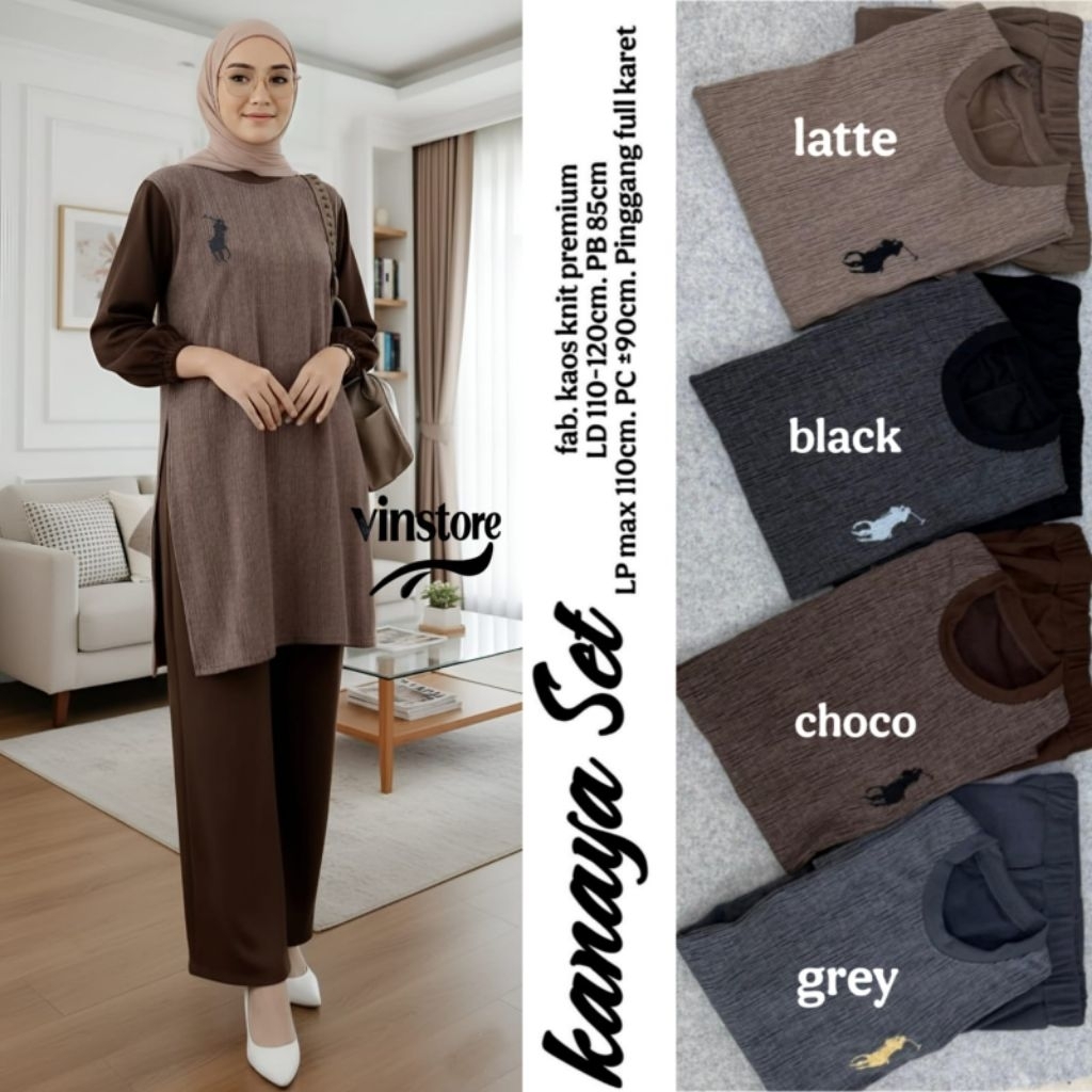 Kanaya Set by Vinstore Setelan Celana kulot wanita jumbo bahan kaos knit Ld 110-120cm Oneset Terlari