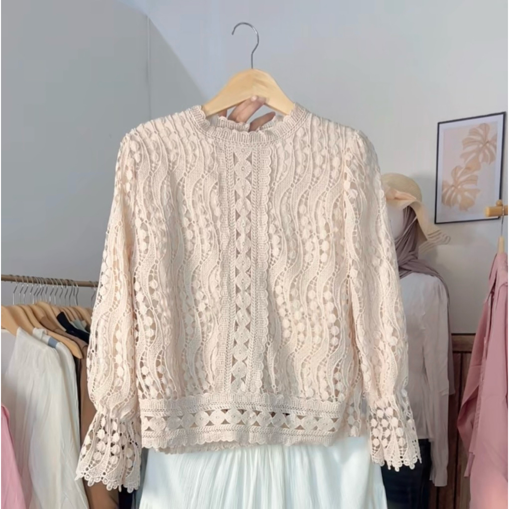 "Blouse Brokat Wanita Premium / Atasan Renda Import / Baju Pesta Muslimah"