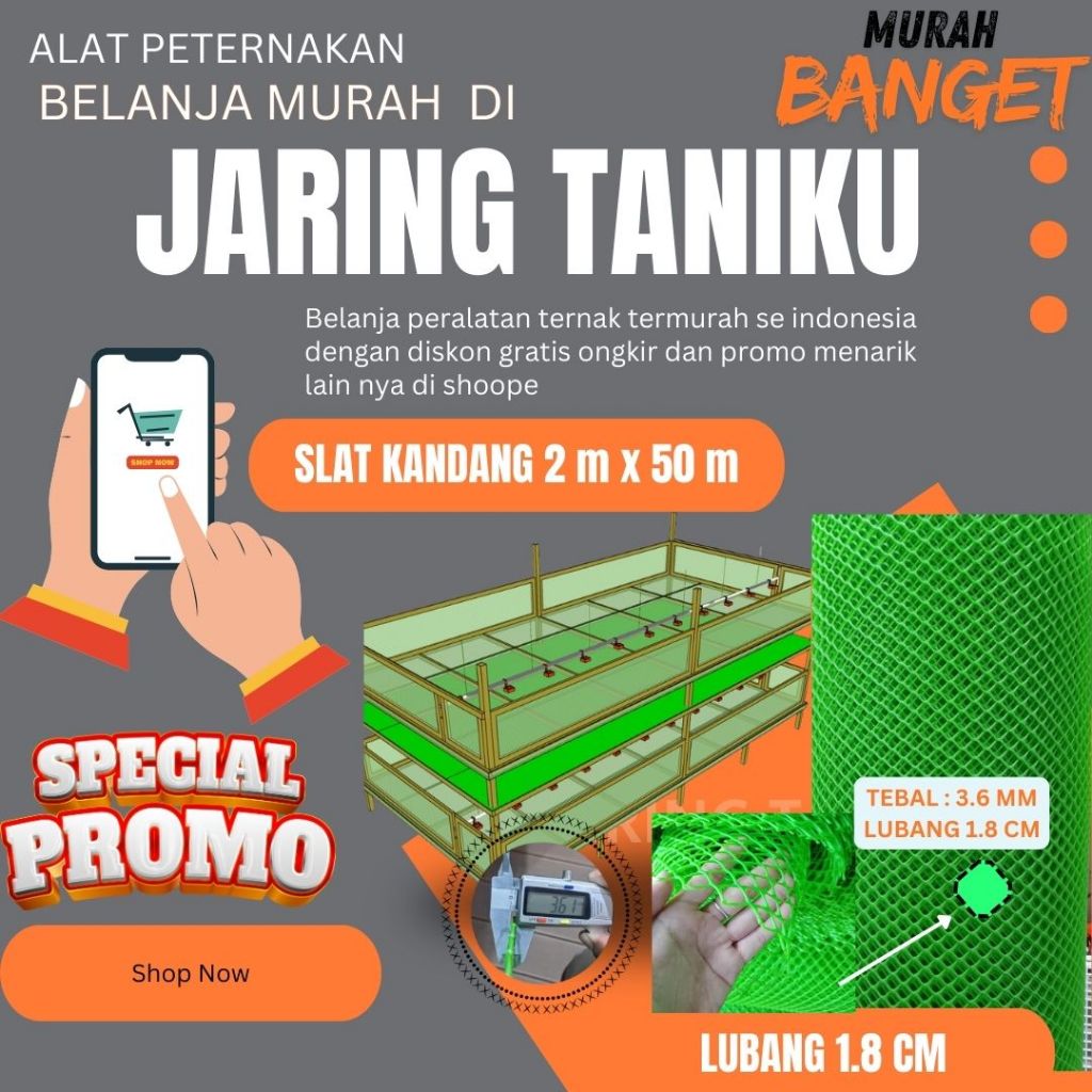 SLAT KANDANG AYAM - SLAT KOLONI AYAM - SLAT MESH ROLL BROILER- 2x50meter tebal 3.6mm