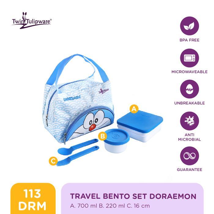 Kotak Makan Twin Tulipware Travel Bento Set Doraemon