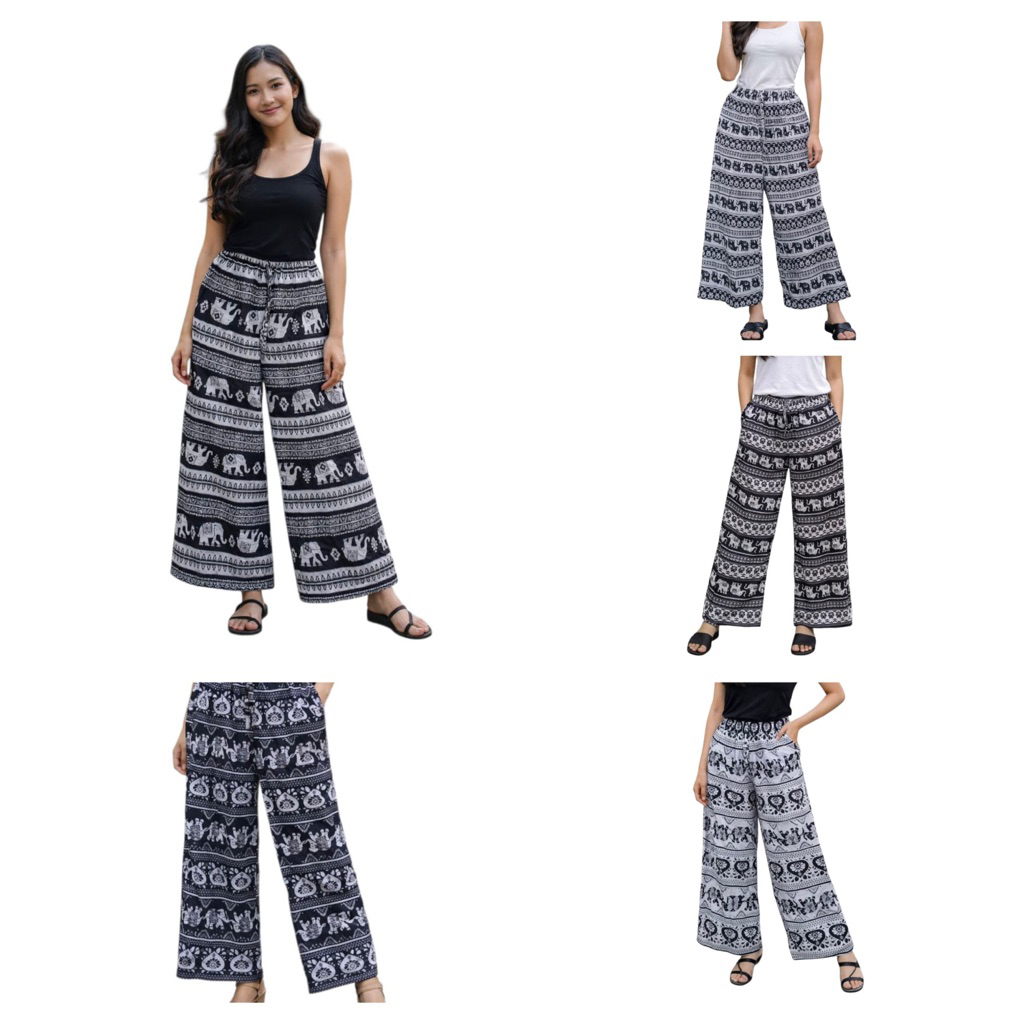 CELANA KULOT MOTIF GAJAH DASARAN PUTIH  RAYON PREMIUM JUMBO