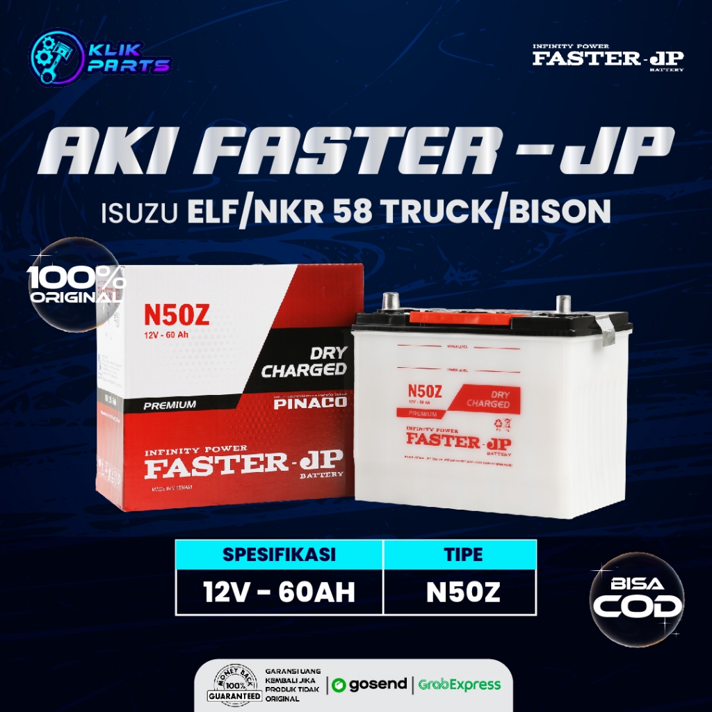 Aki Mobil Faster JP N50Z 12V 60Ah untuk HINO Truck FM, SG Series